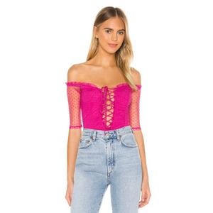 Majorelle Selina Pink Bodysuit Dot Lace Up Off-The-Shoulder‎